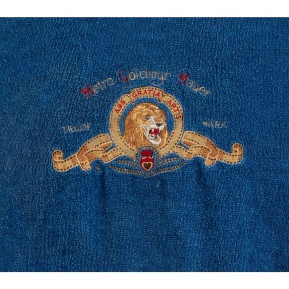 Vintage Metro Goldwyn Mayer Movie Studios Logo Blue Bathrobe One Size Fits All - Picture 5 of 10